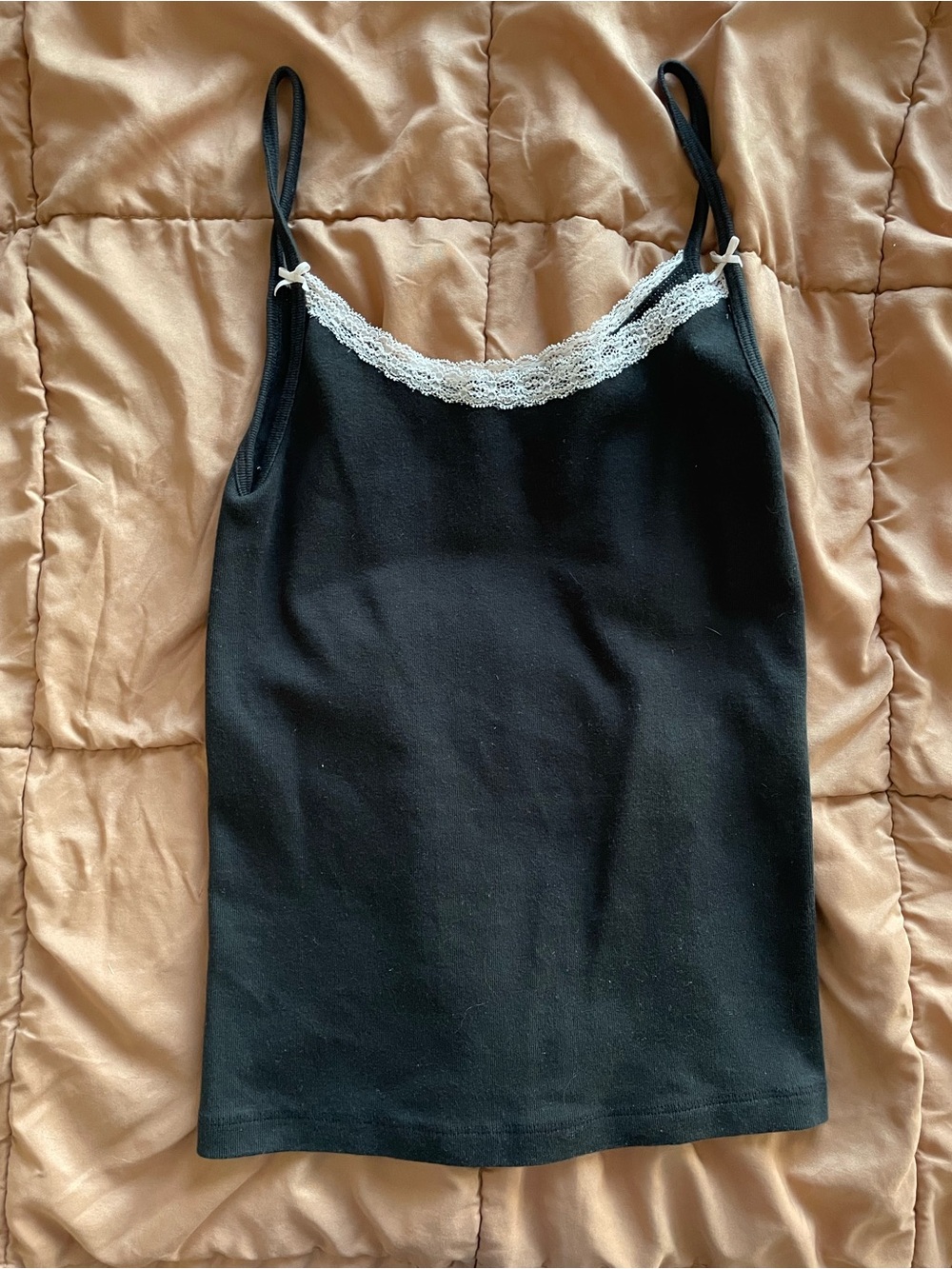 Brandy Melville Black Camisole with White Lace Trim